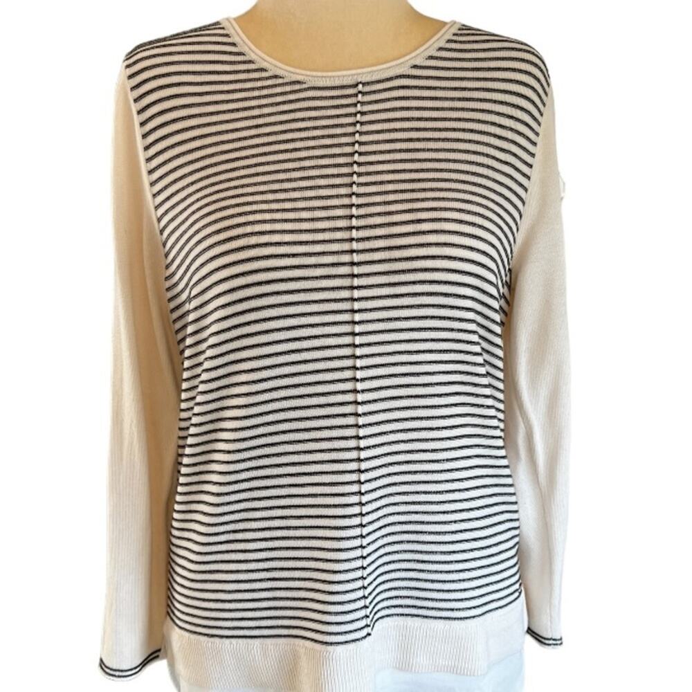 Calvin Klein White/Cream Layered 2 in 1 Textured Crewneck Knit Sweater - Large
